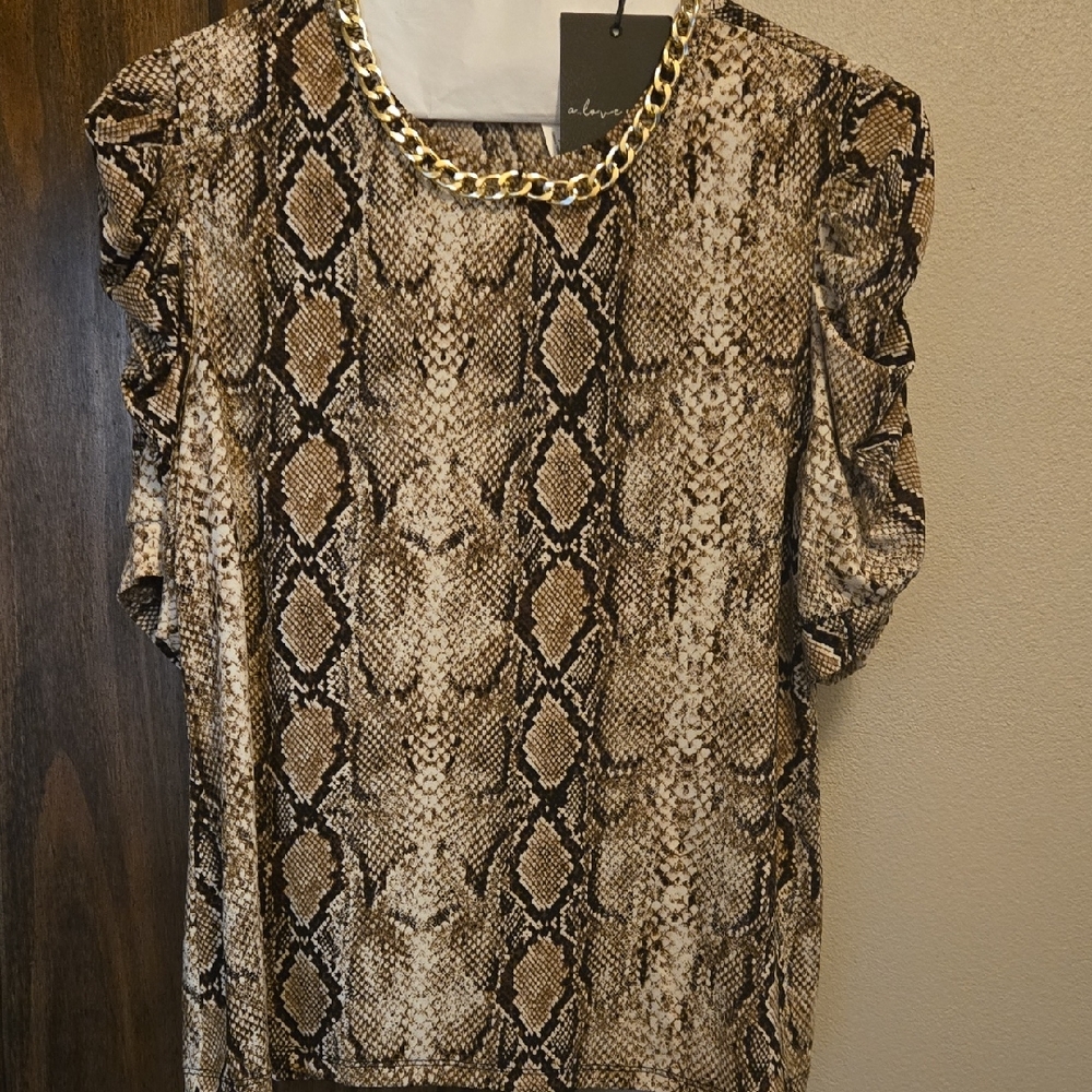 Snake Print Top with Chain Detail